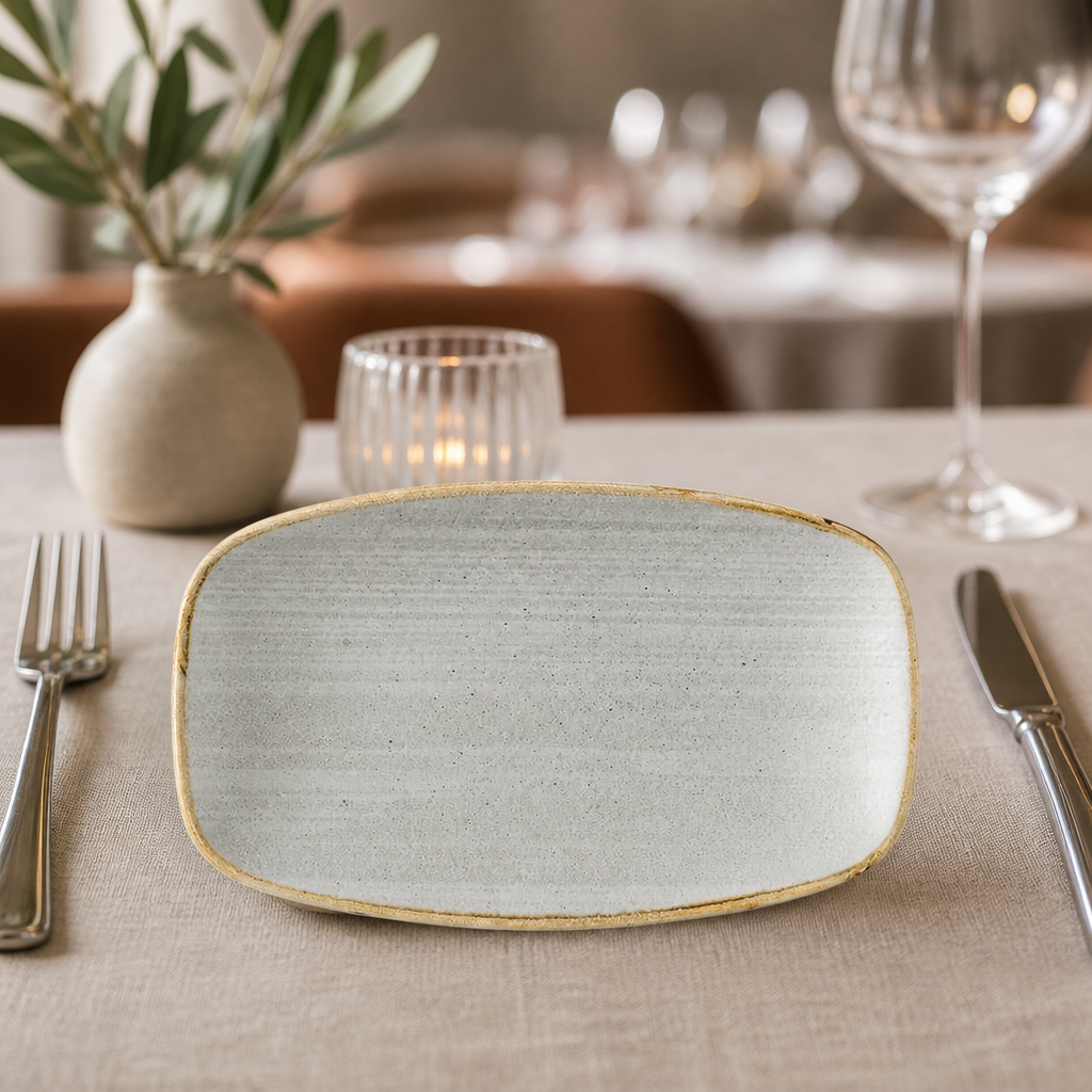 Commercial Oblong Chef's Plates 200mm Grey 12 Pack