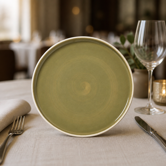 Commercial Stack Plates Olive 255mm for Catering - 12 Pack