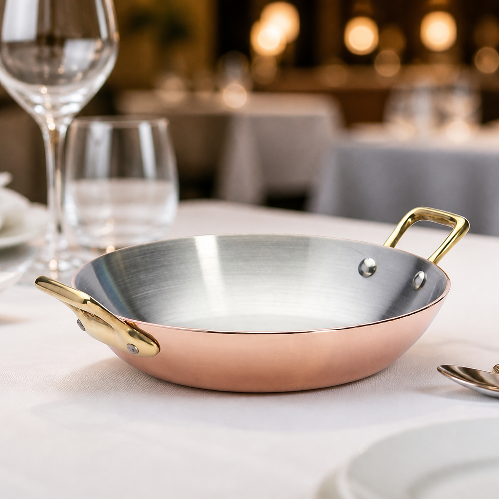 Commercial Copper Sizzler Plate 16cm with Brass Handles