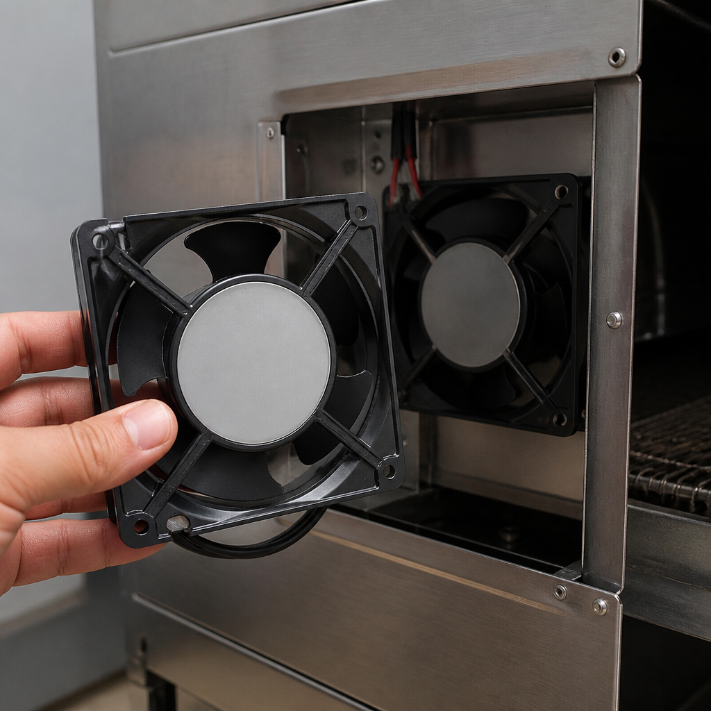 Commercial Conveyor Toaster Fan in black polycarbonate