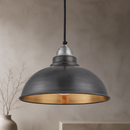 12" Industrial Pendant Light Fixture in Pewter and Brass Finish
