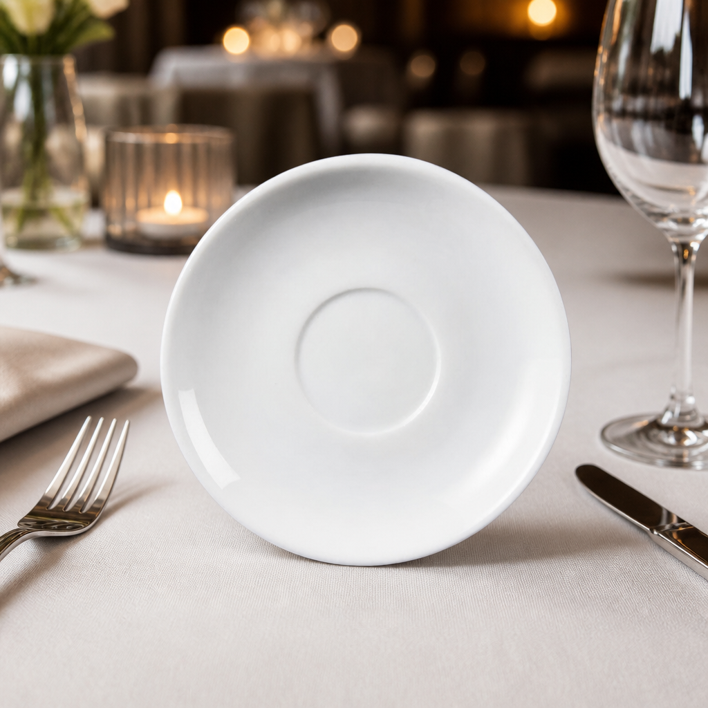 Commercial porcelain stacking saucers 150mm 12 pack