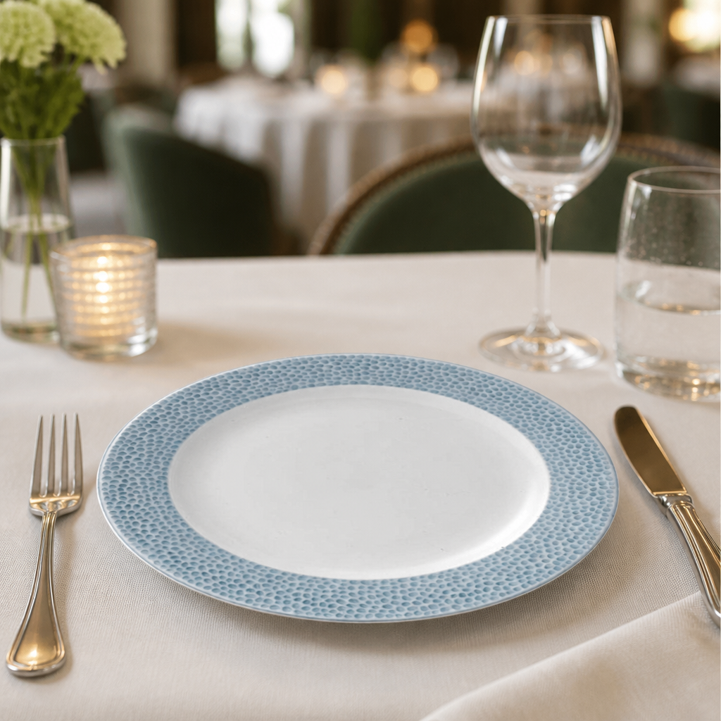 Commercial Footed Plates Ocean Blue 232mm Super Vitrified Porcelain
