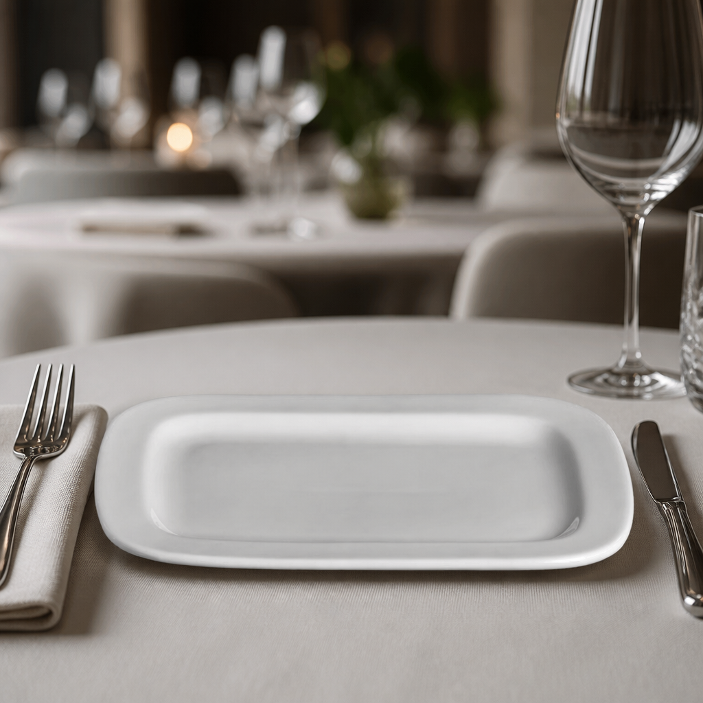 Commercial Porcelain Rounded Rectangular Plates 230mm 12 Pack