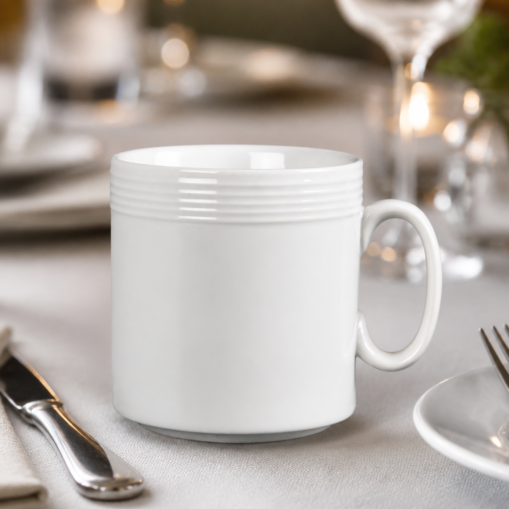 12 pack of 220ml porcelain linear mugs for catering
