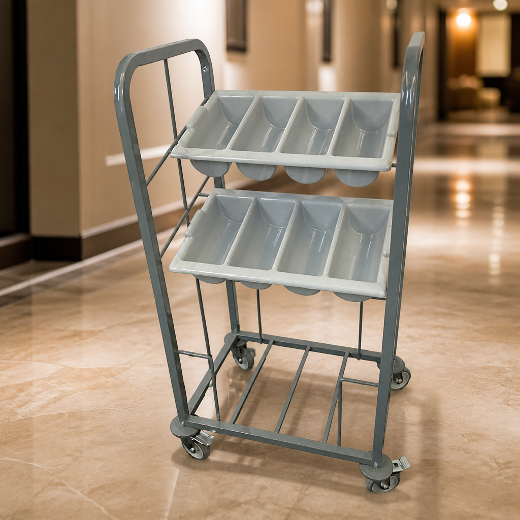 Commercial Two Tier Cutlery and Tray Dispense Trolley