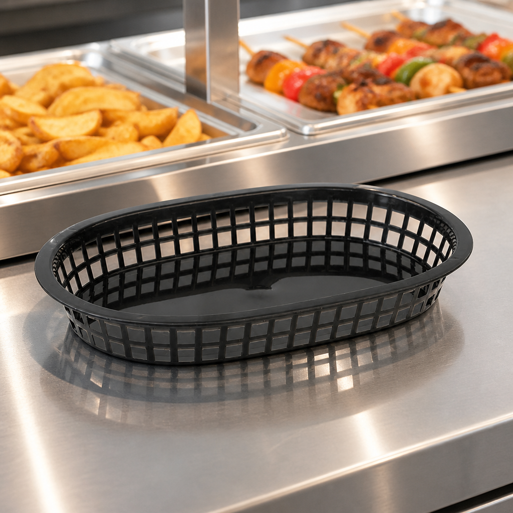 Commercial Serving Baskets 6 Pack Polypropylene Black 275mm