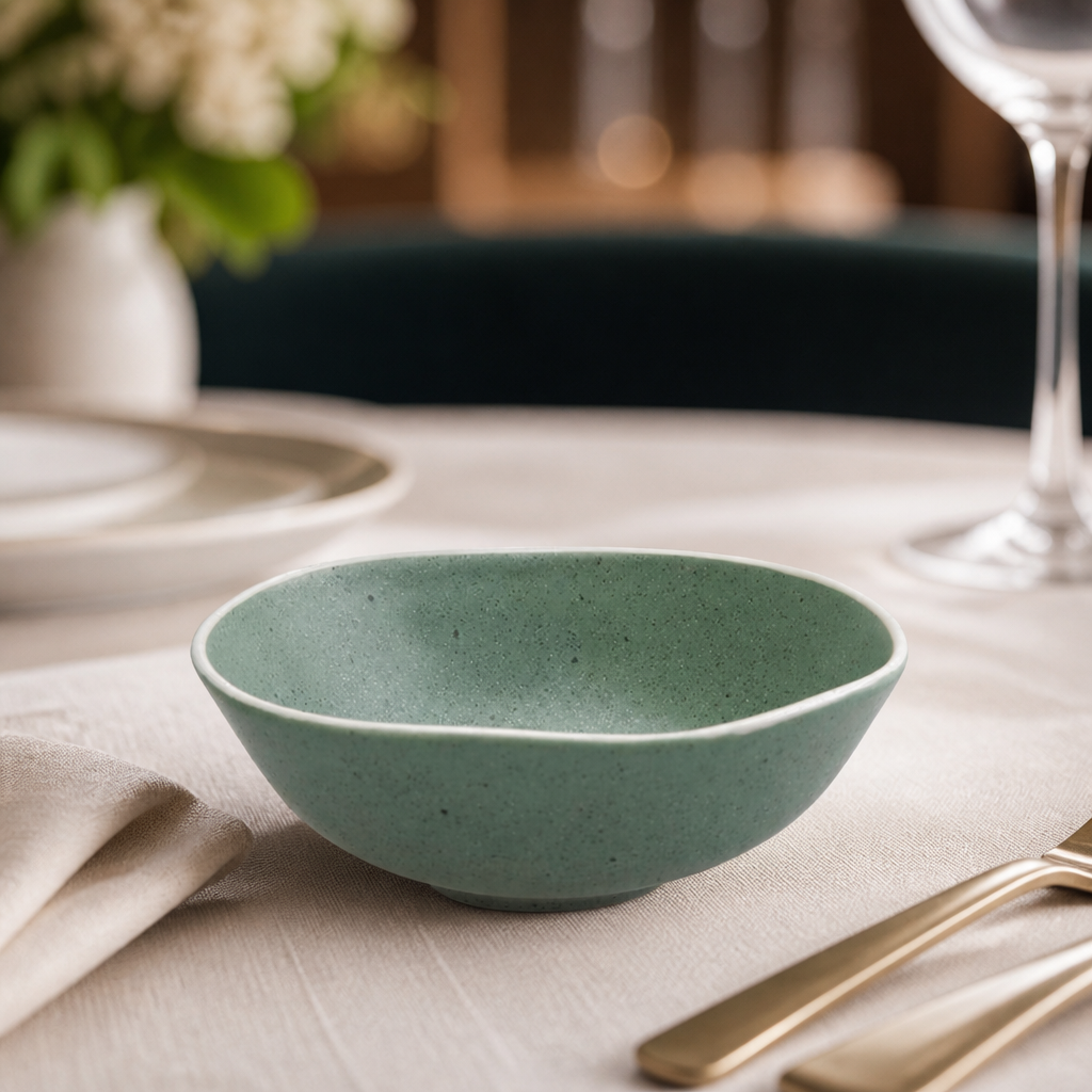 Commercial Green Salad Bowls 155mm Rustic Porcelain 6 Pack