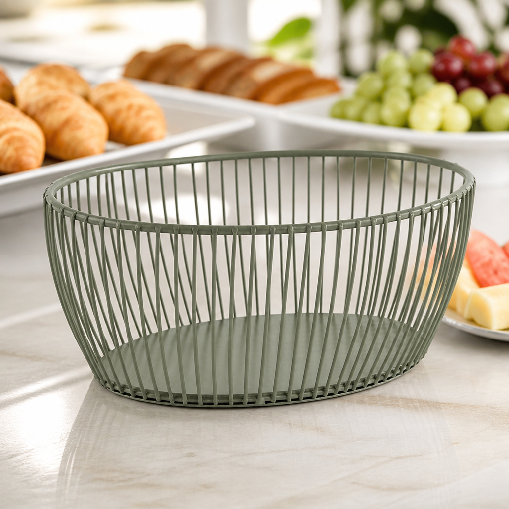 Commercial green metal fruit basket 200x150x80mm stackable