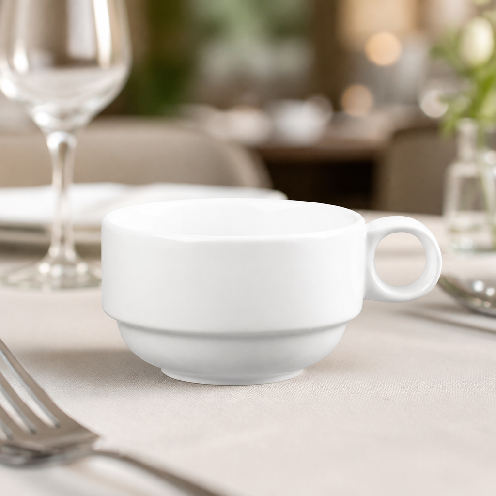 Commercial stackable cups 280ml porcelain 12 pack