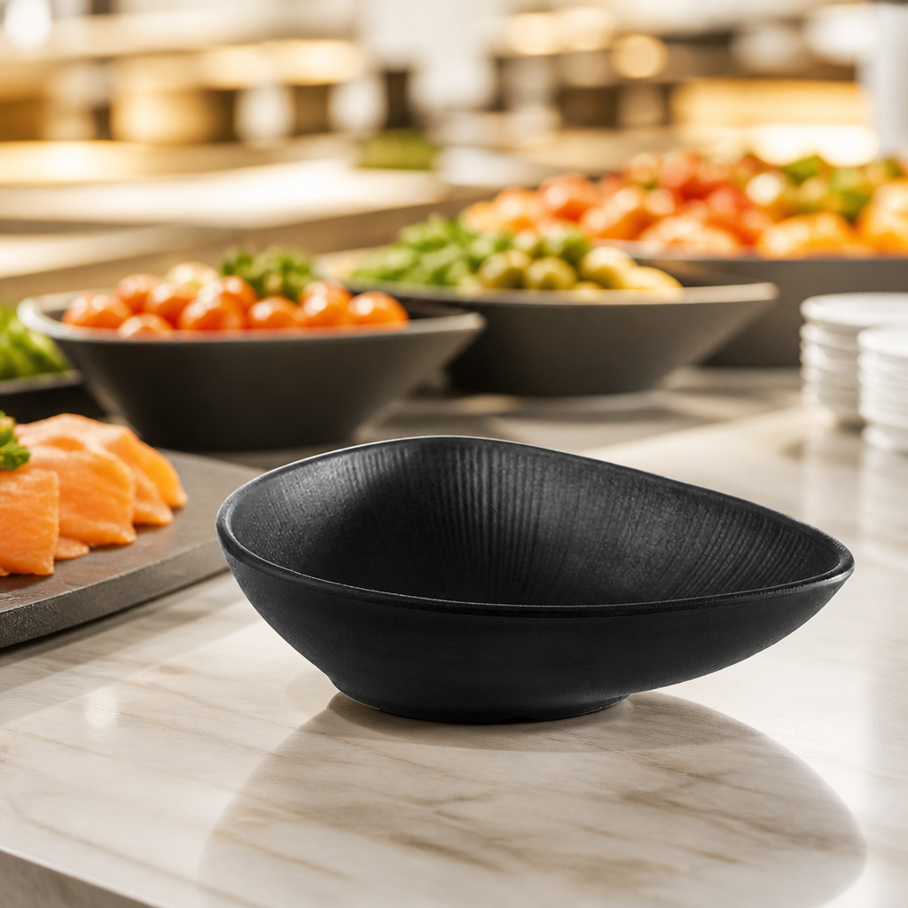 Commercial Melamine Bowl Black 230mm 600ml Dishwasher Safe
