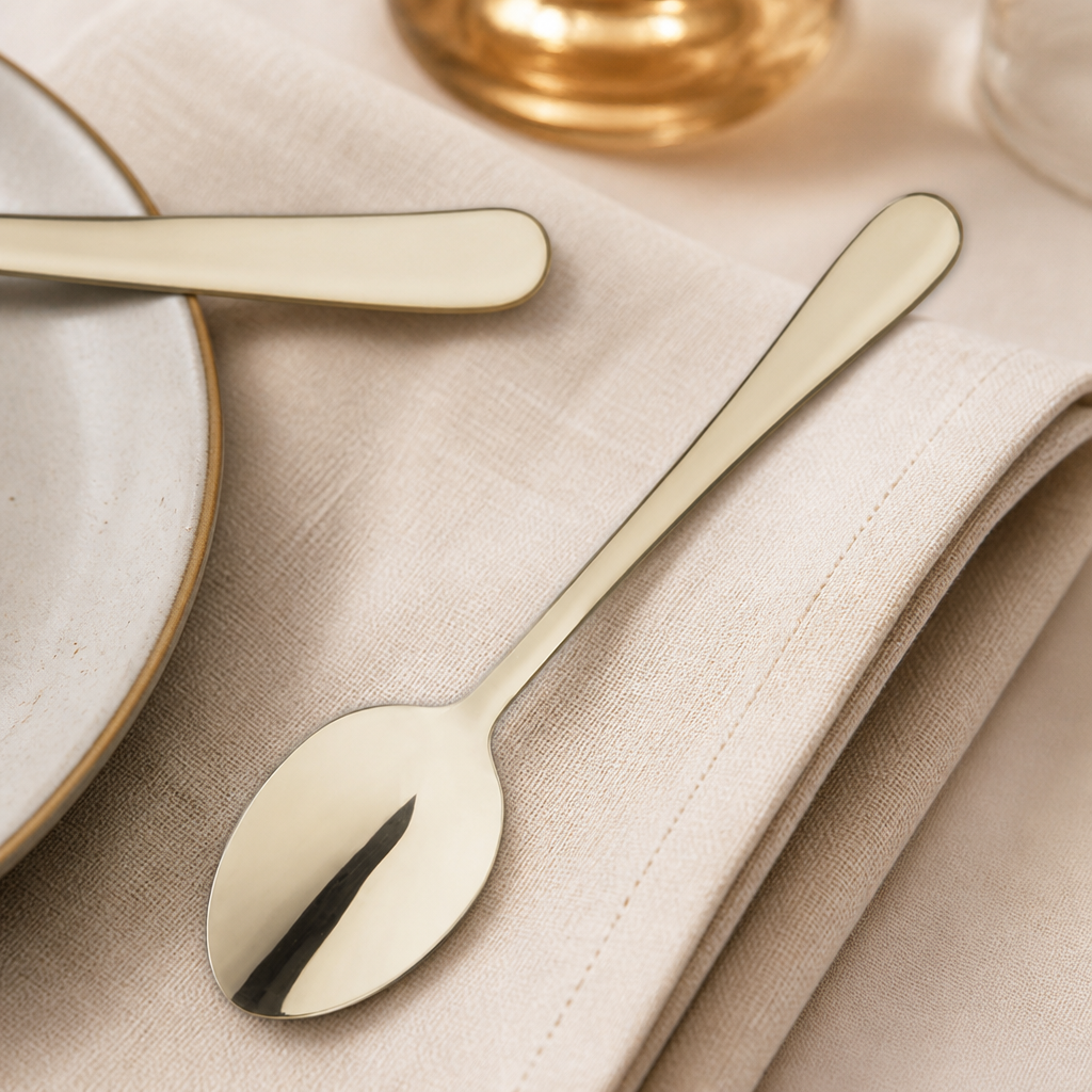 12 pack of commercial dessert spoons in champagne gold finish