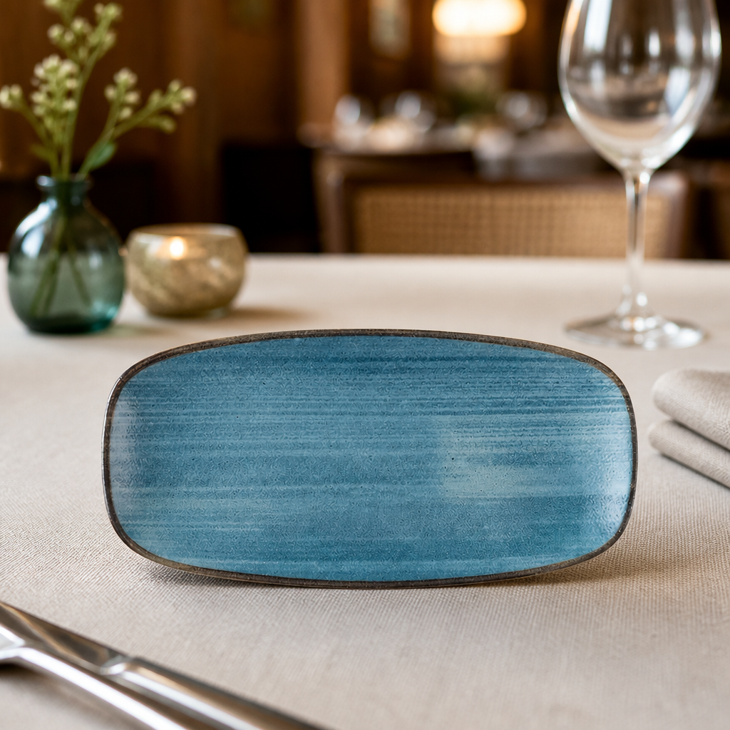 Commercial teal oblong plates 270mm in a 12 pack