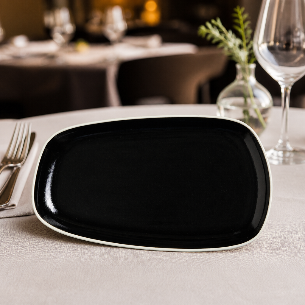 Commercial 338mm Black Platters for Food Presentation - 6 Pack