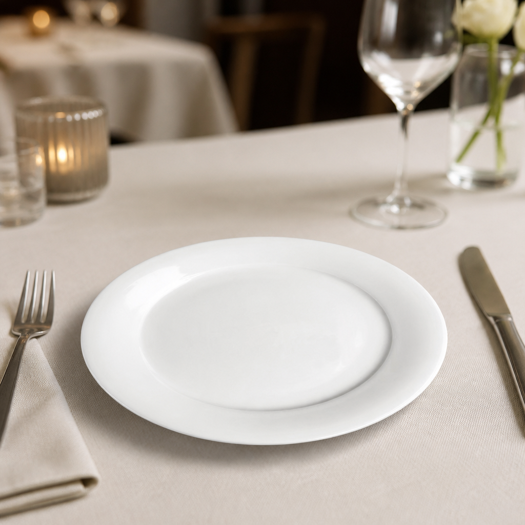 Commercial Mid Rimmed Plates 202mm Porcelain 6 Pack