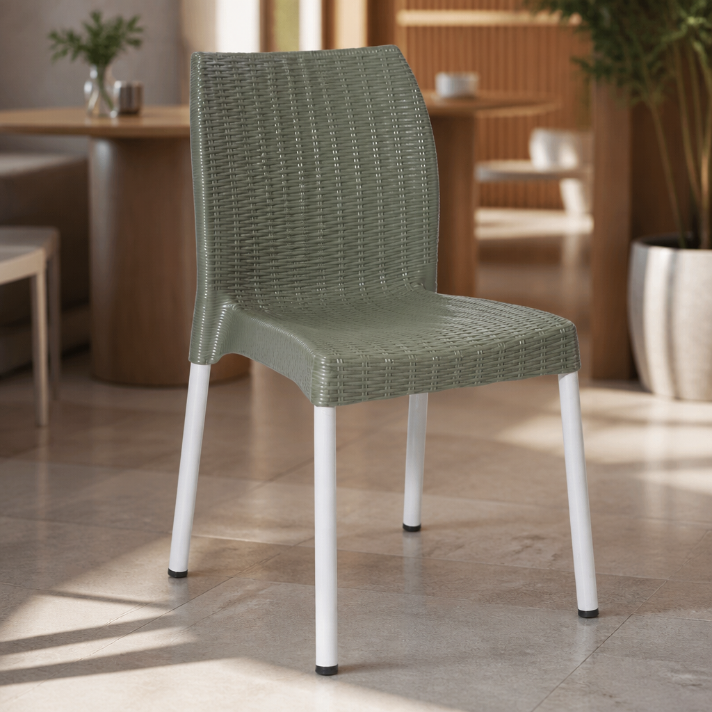 Commercial Rattan Side Chairs Olive Green 4 Pack for outdoor use