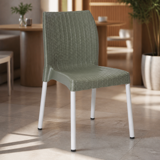 Commercial Rattan Side Chairs Olive Green 4 Pack for Outdoor Use