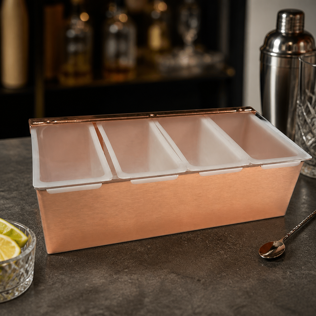 Commercial 4 Compartment Condiment Holder Copper Plated