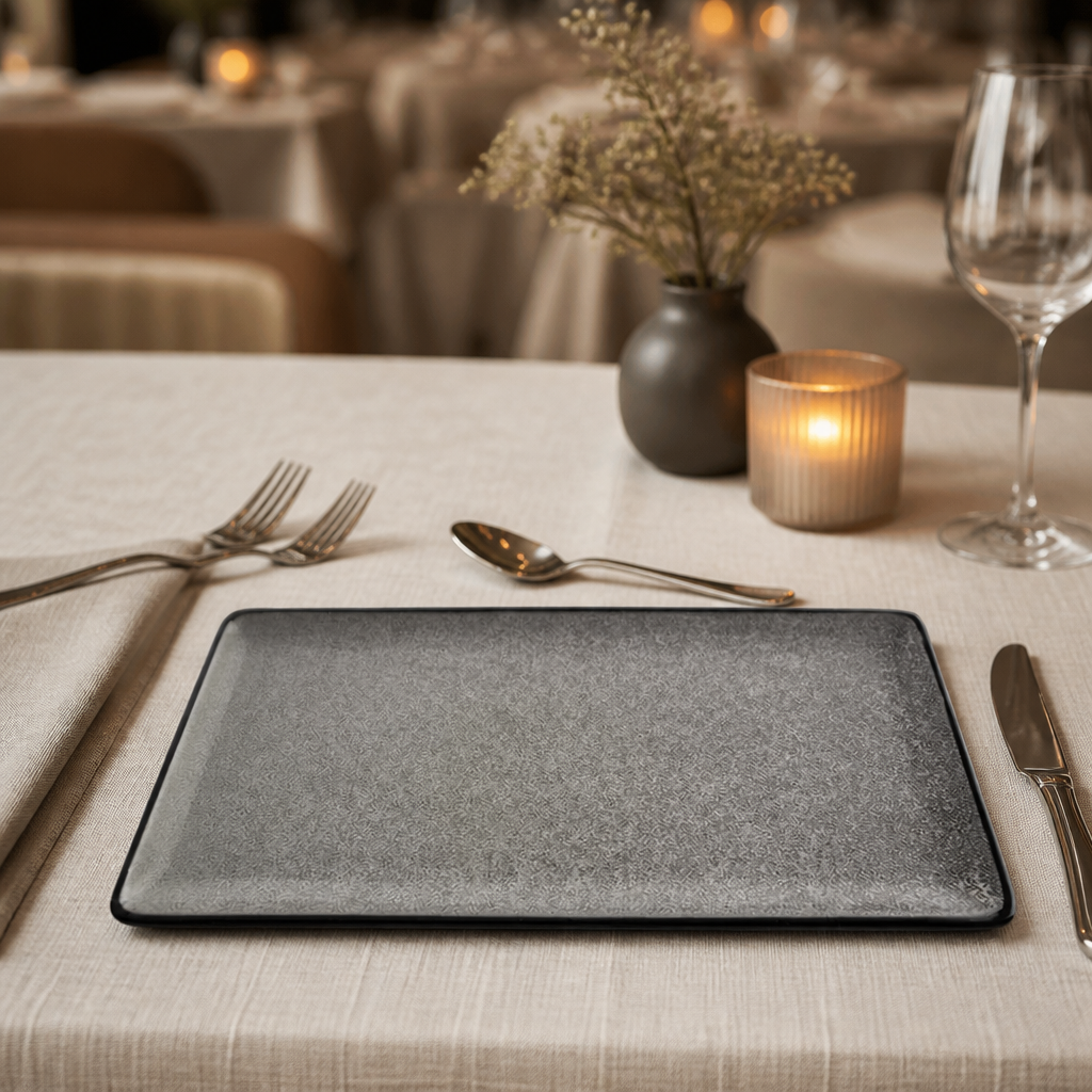 Commercial Rectangular Serving Plates 335mm Grey Stone Effect