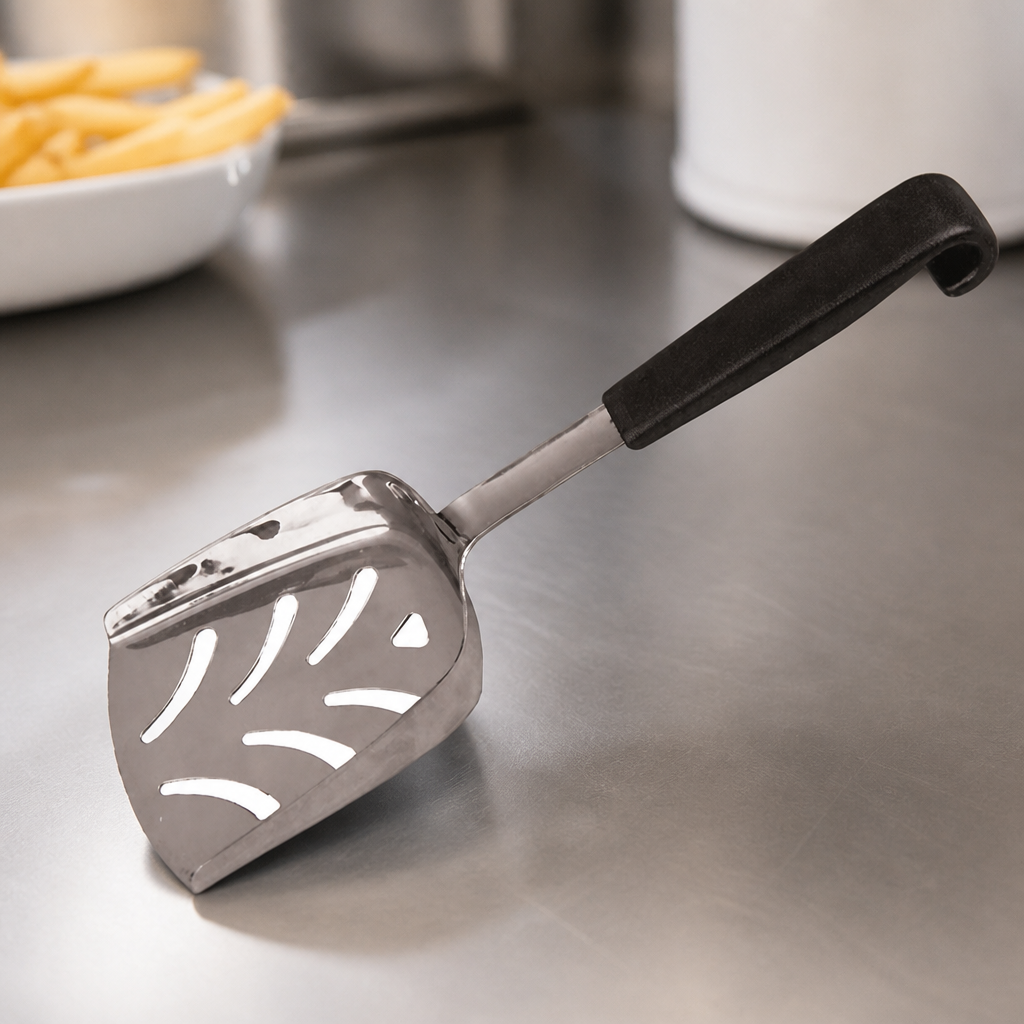 Commercial Stainless Steel Chip Scoop 165mm with Heat Resistant Handle
