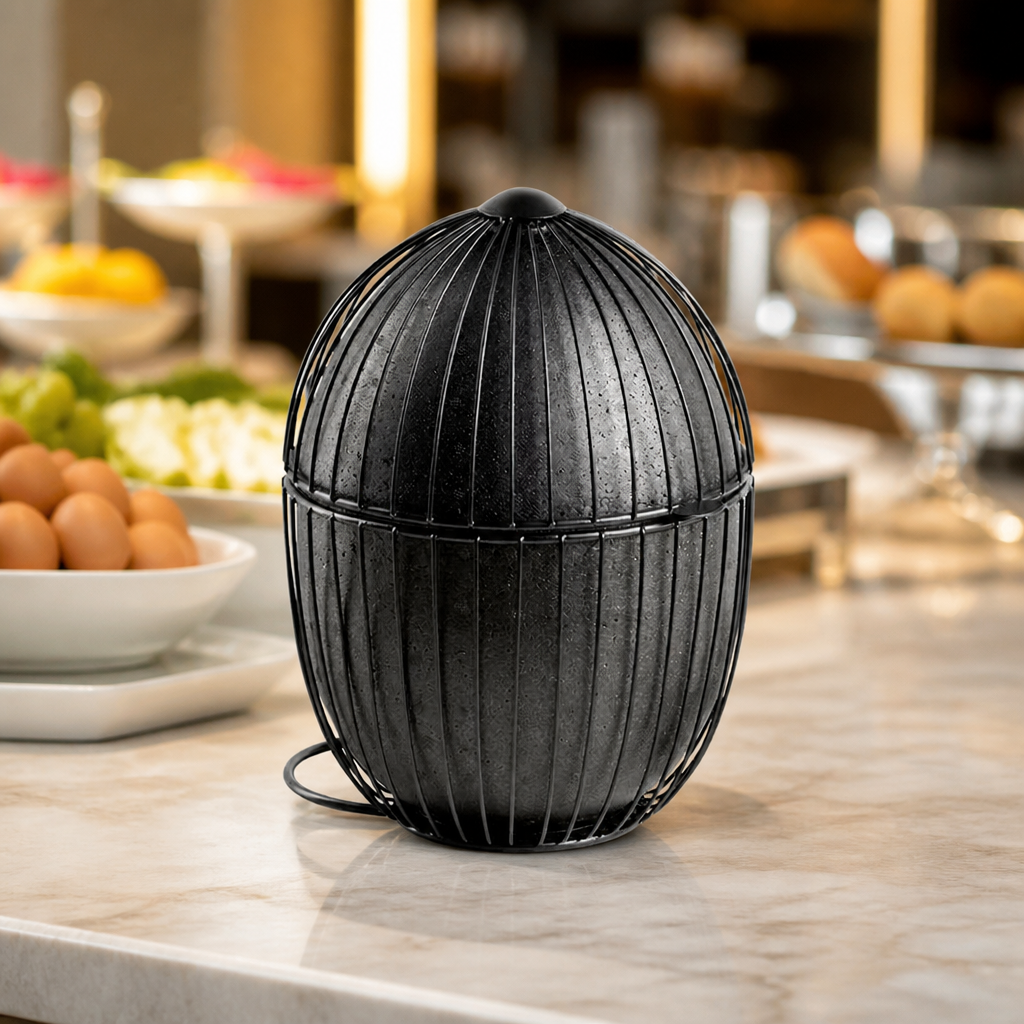 Commercial egg basket for 35 eggs in metal dish