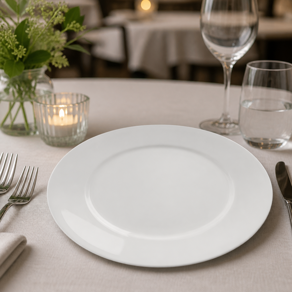 Commercial Wide Rimmed Plates 280mm Pack of 6 Porcelain