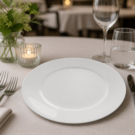 Commercial Wide Rimmed Plates 280mm Pack of 6 Porcelain