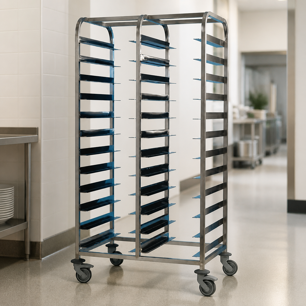 Stainless Steel 24-Tray Commercial Clearing Trolley with Brakes
