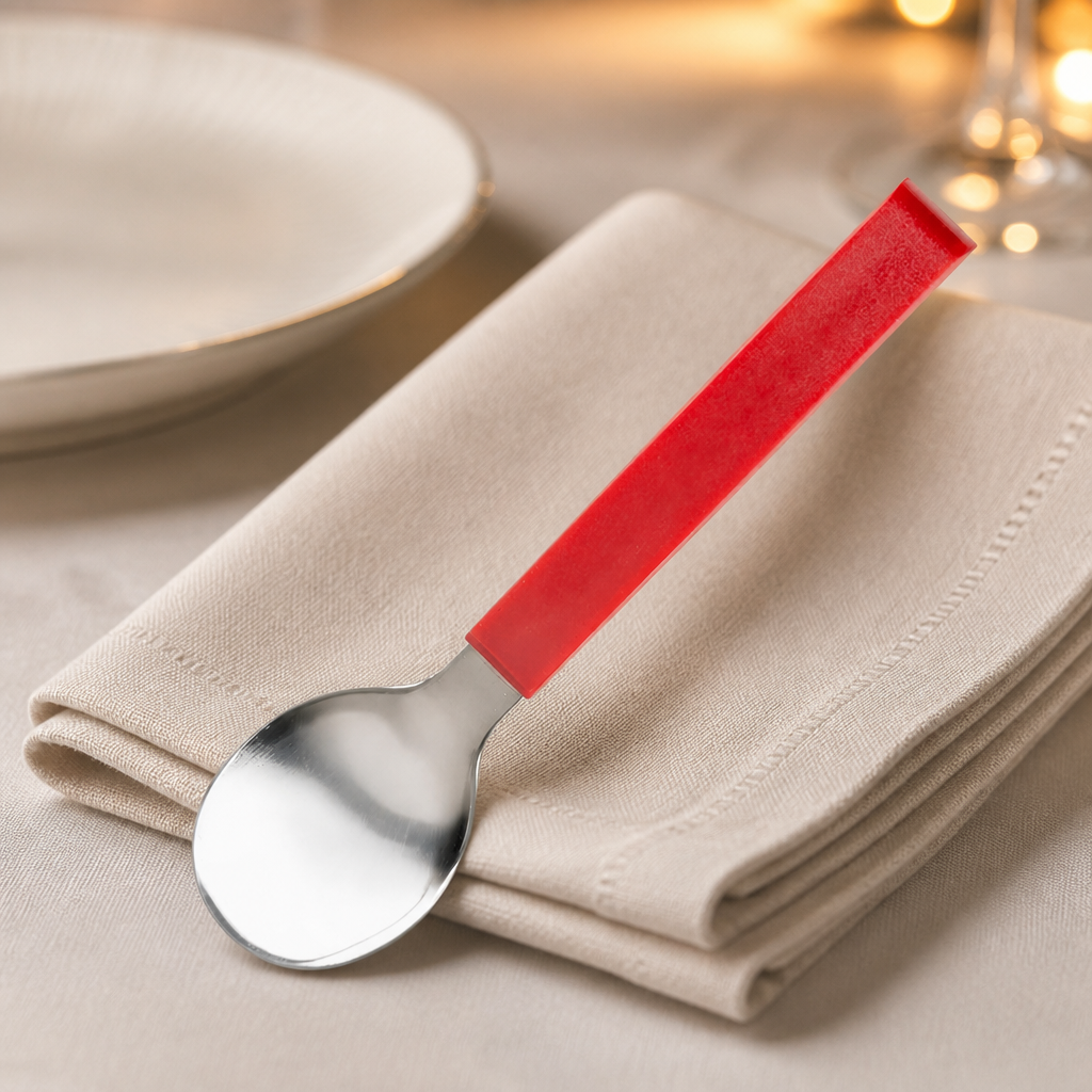 Commercial Dessert Spoons Red 12 Pack 18/10 Stainless Steel