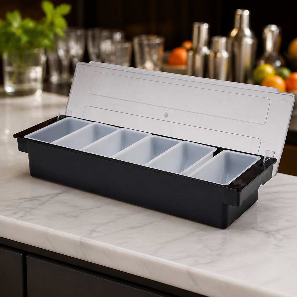 Commercial 6 Compartment Condiment Holder with Clear Lid