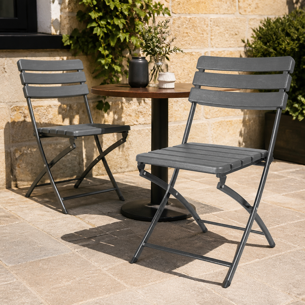 Commercial Folding Chairs Grey Wood Effect 2 Pack