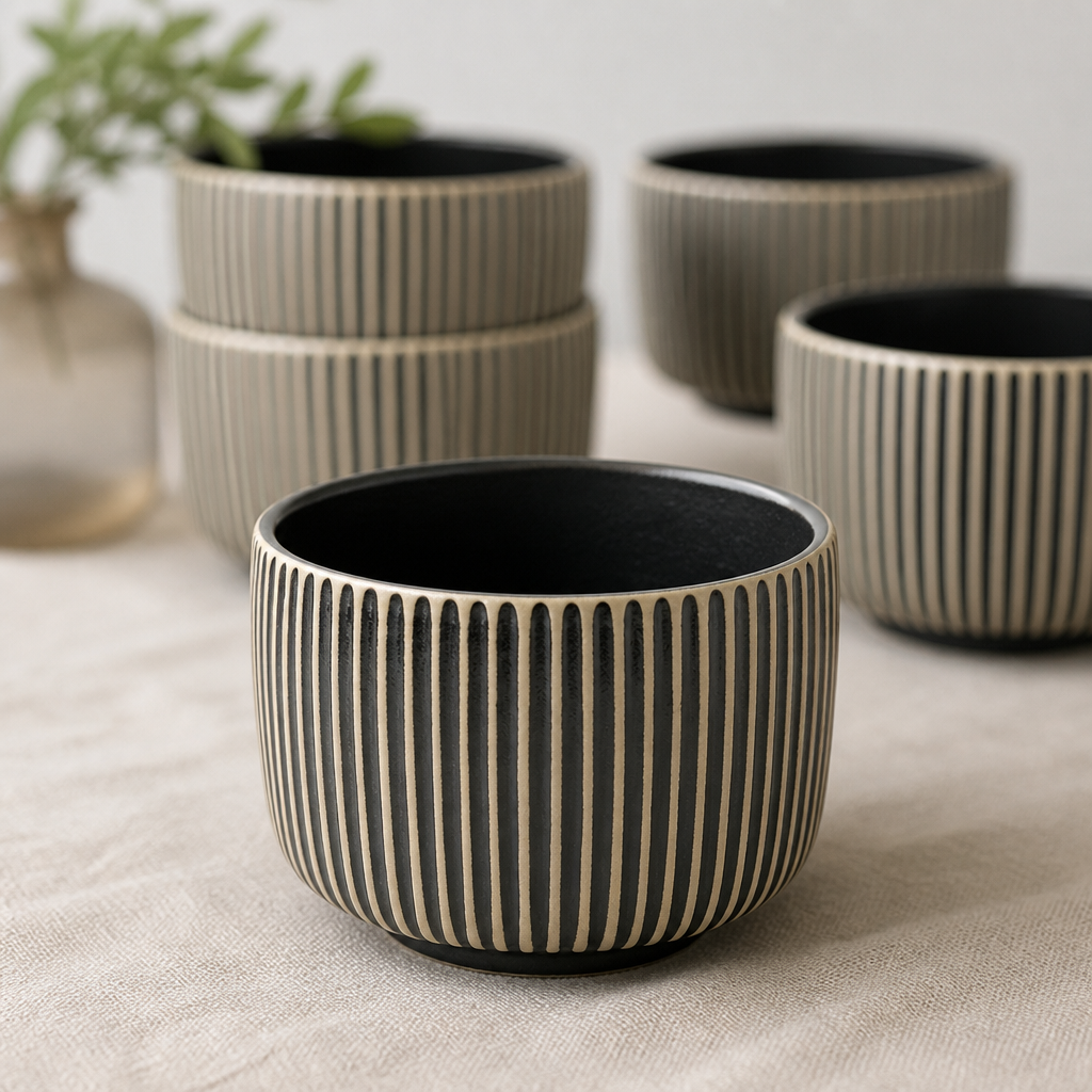 Commercial Stoneware Short Mugs 300ml Black & 6 Pack