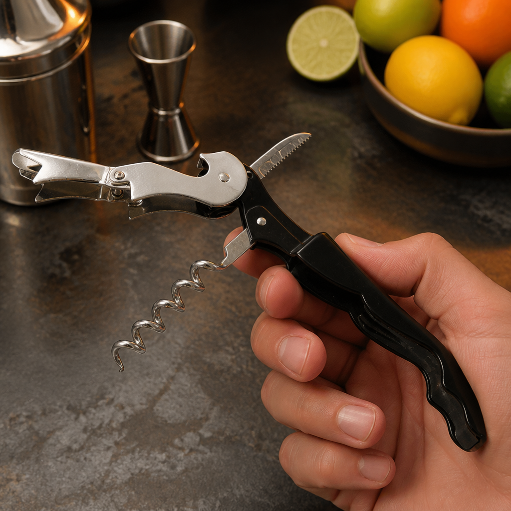 Commercial Double Reach Corkscrew Bottle Opener in Black