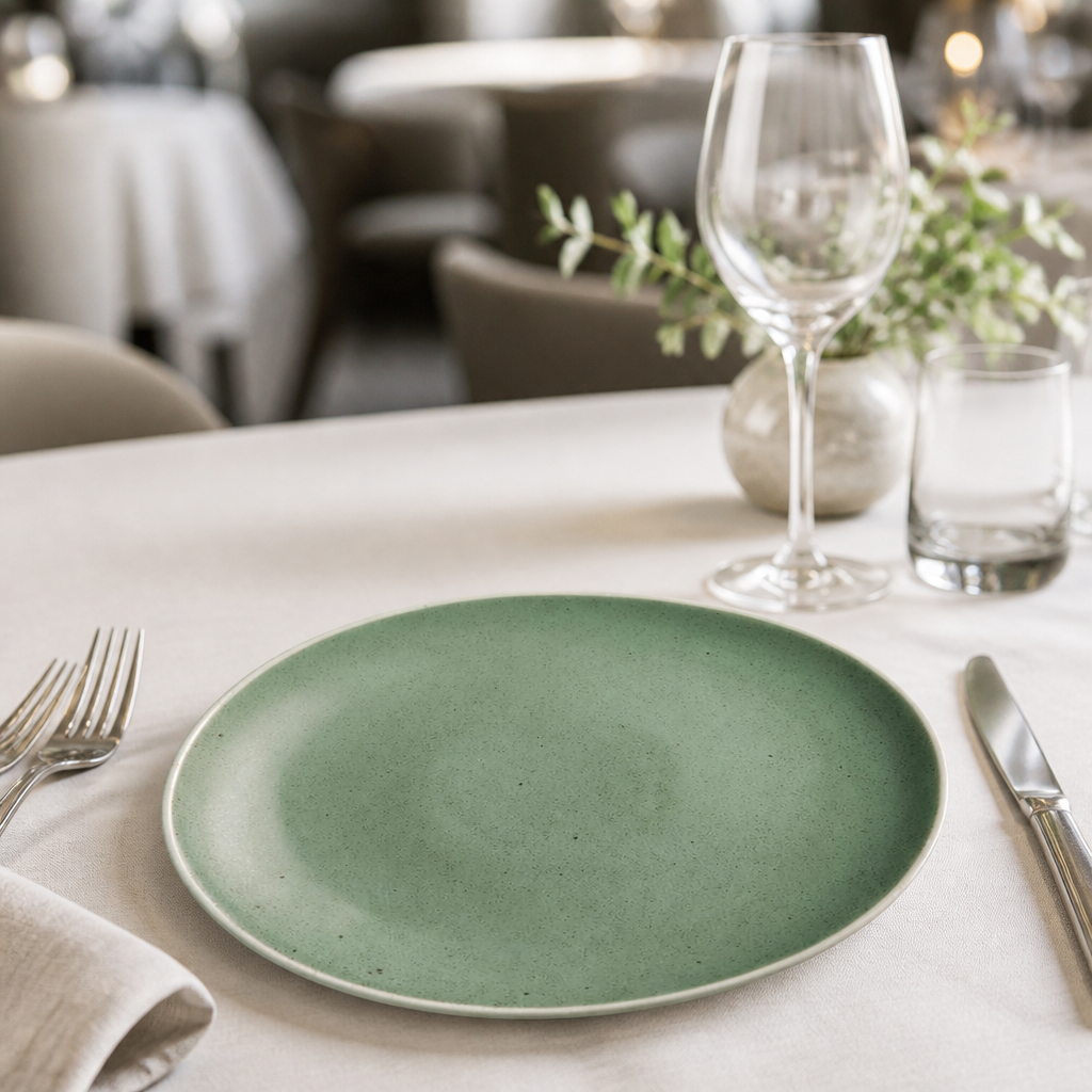Commercial Chia Plates 270mm Green Reactive Glaze 6 Pack