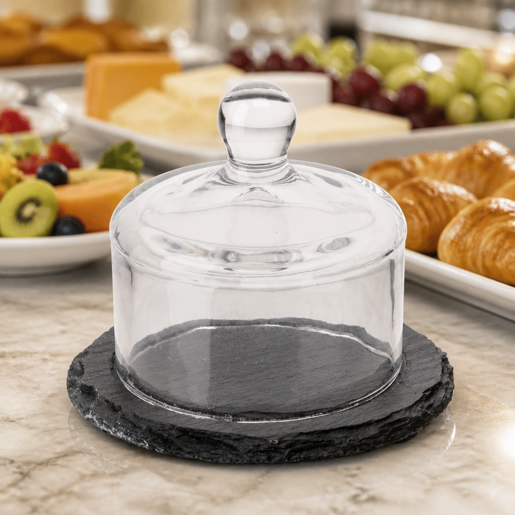 Commercial Slate Butter Dish with Glass Cloche 95mm Height