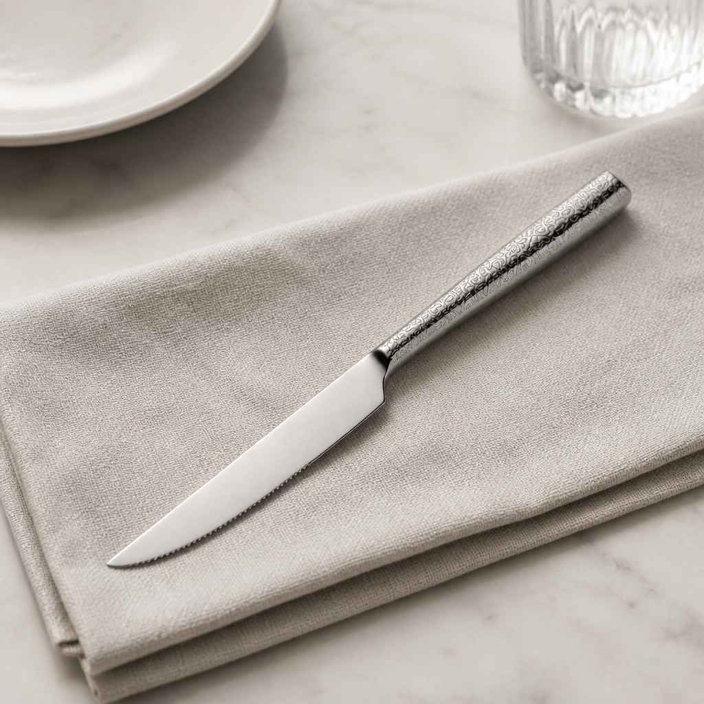 Stainless Steel Steak Knives Set, Textured Raku Style, 12 Piece