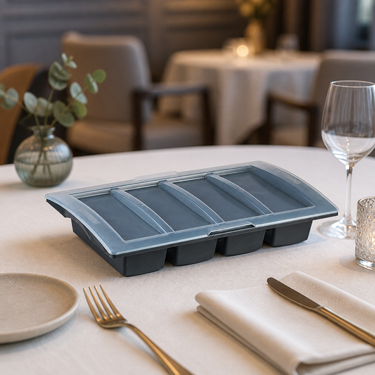 1/1 GN Commercial Cutlery Tray with Lid Dark Grey 4 Compartments