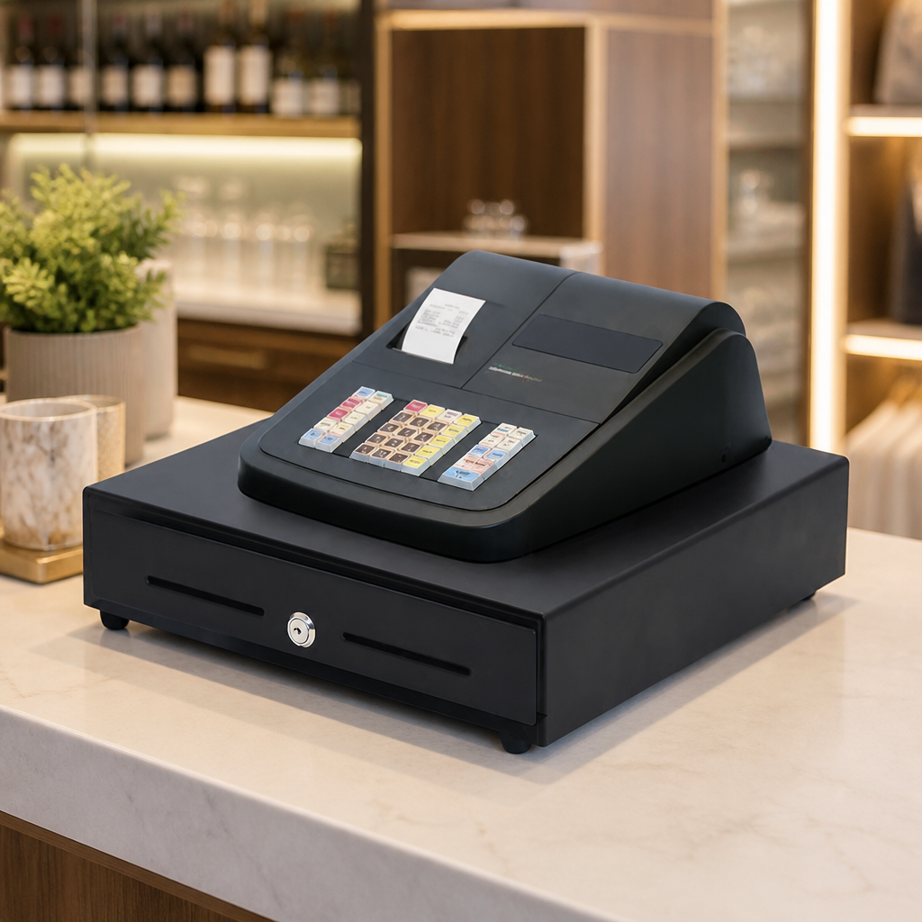 Compact Commercial Cash Register with Small Drawer 201x325mm