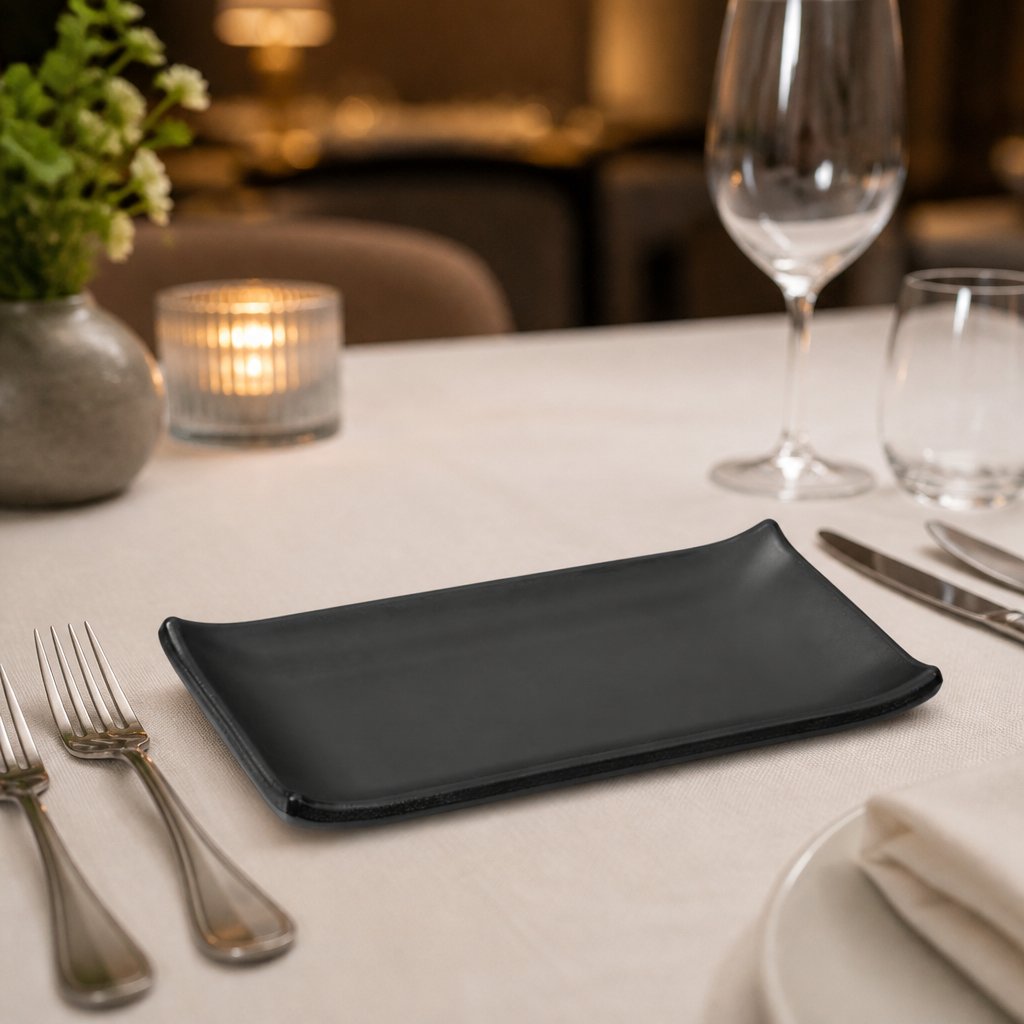 Commercial Melamine Rectangular Serving Plates 225mm Black 6 Pack