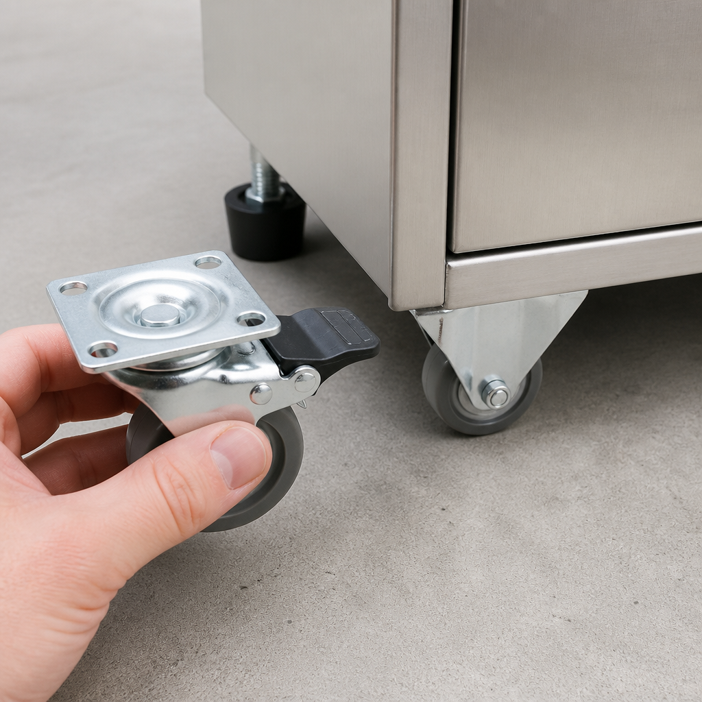 Set of 6 feet and castors for commercial UVC steriliser cabinet