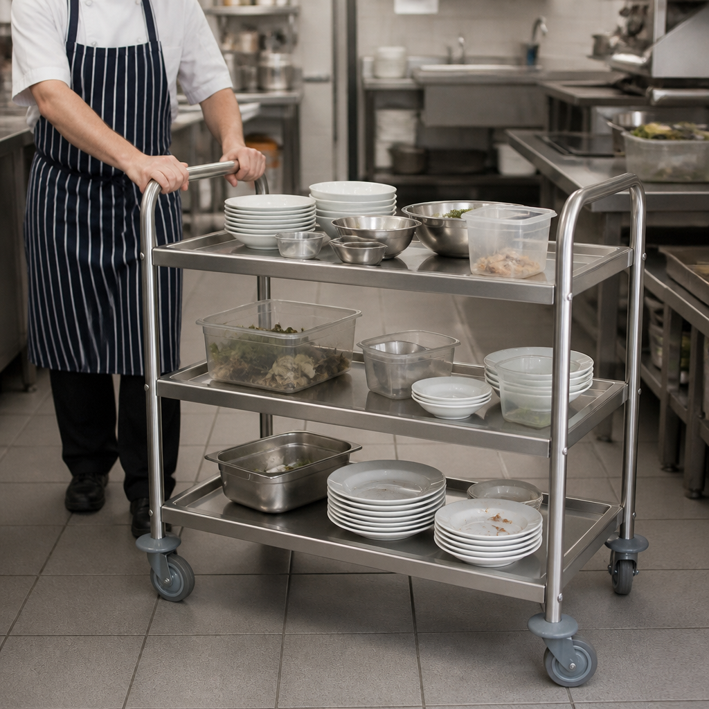 Medium Commercial 3 Tier Stainless Steel Clearing Trolley