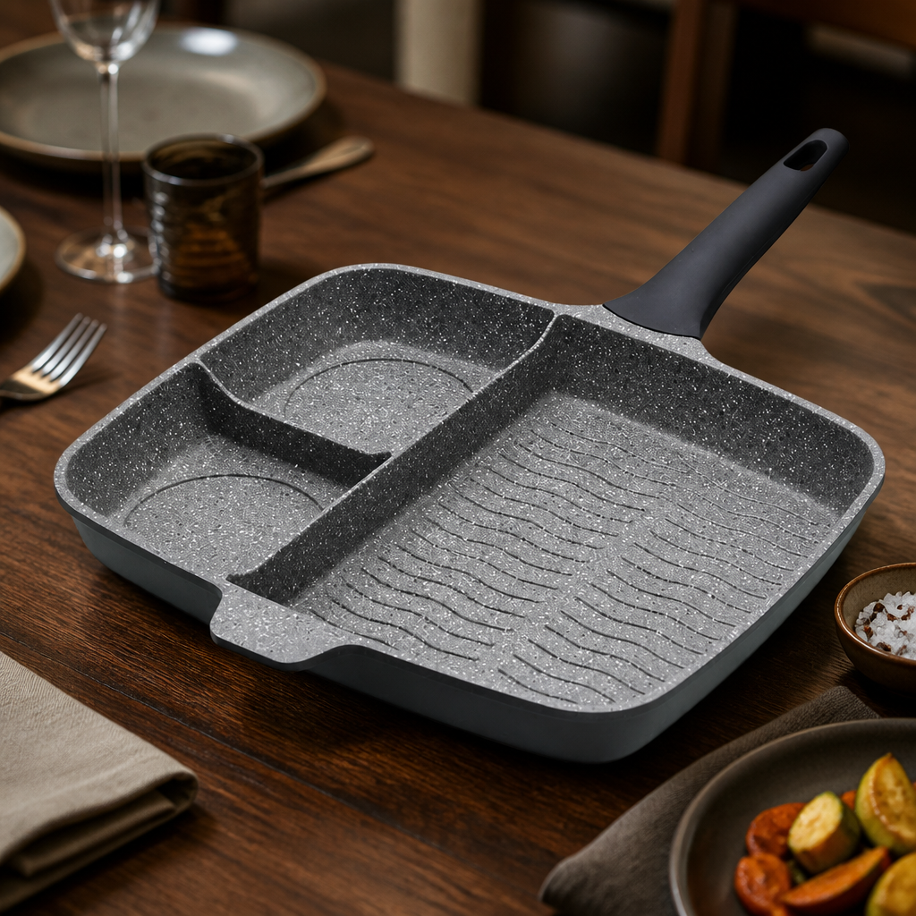 Commercial Three Section Aluminium Grill Pan 33cm Non-Stick