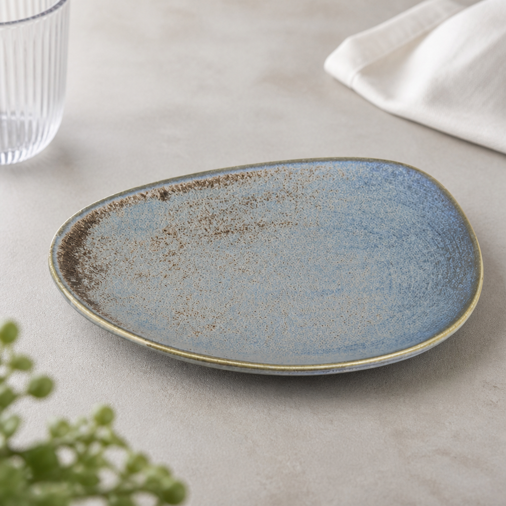 Commercial Ember Triangle Plates 190mm Blue Porcelain 6 Pack