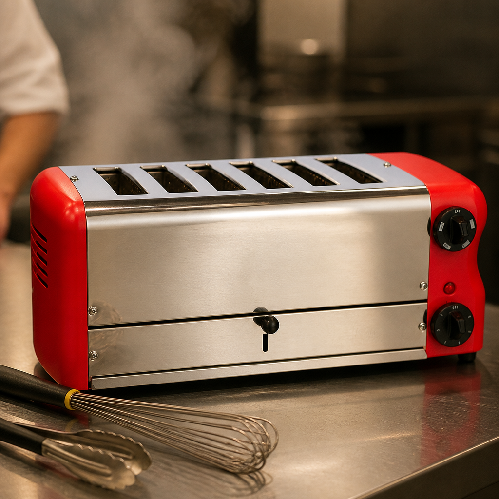 Commercial 6 Slot Toaster in Traffic Red Stainless Steel