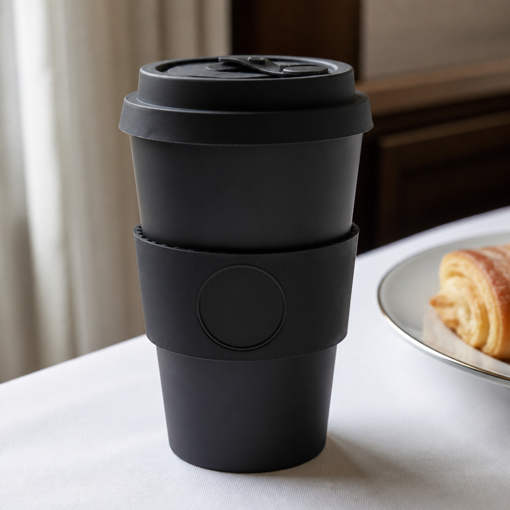 14oz Reusable Coffee Cup with No-Drip Lid and Sleeve