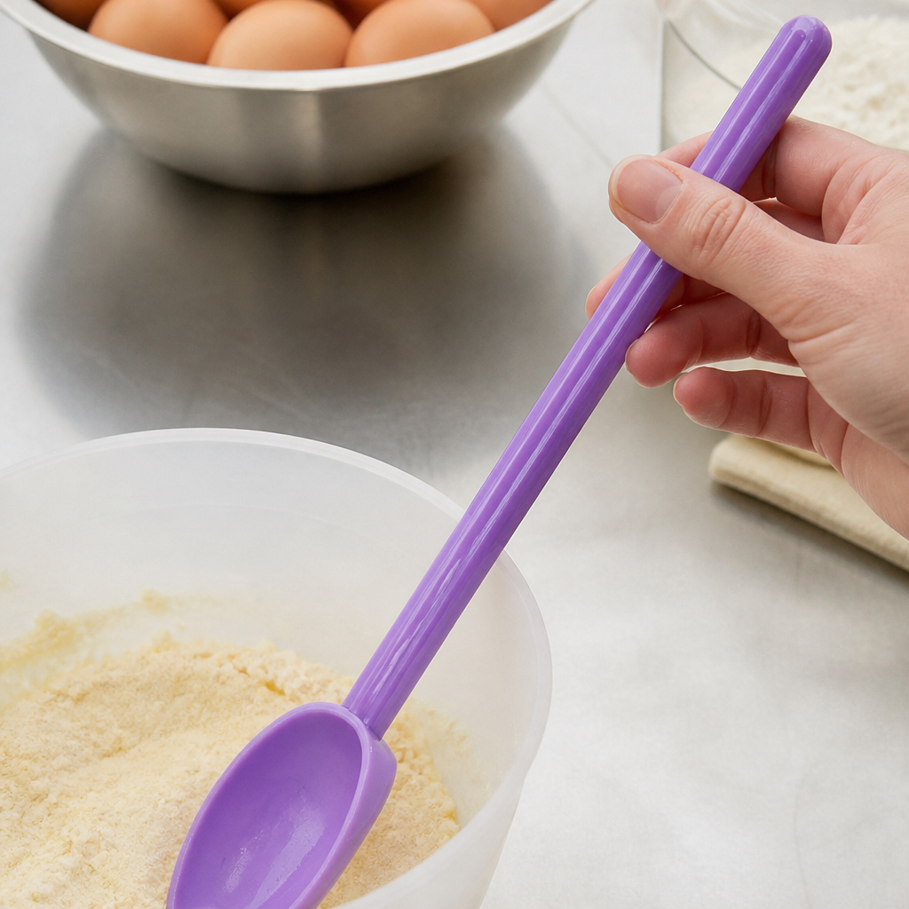 Commercial purple mixing spoon 11.5" allergen safe tool
