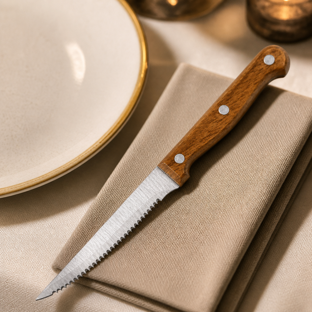 12 Pack Commercial Steak Knives with Wood Effect Handles