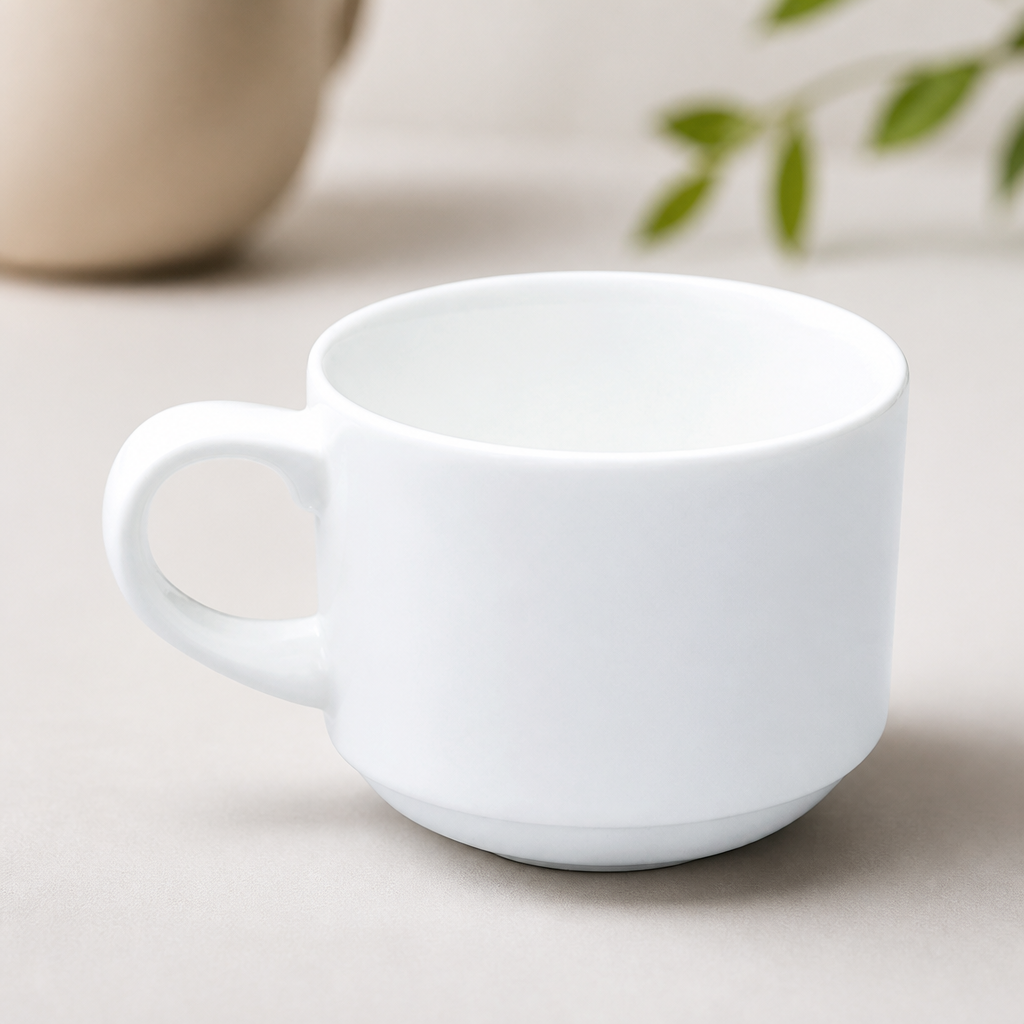 Commercial Stacking Tea Cups 212ml Fine China 24 Pack