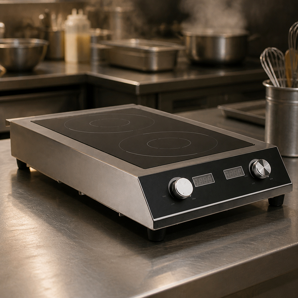Commercial Heavy Duty Double Induction Hob 7kW Twin Zone