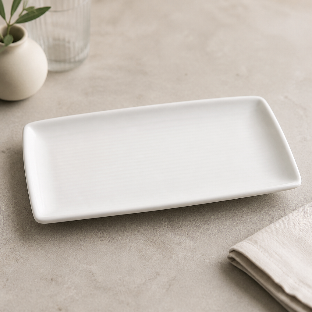 Evo Pearl vitrified stoneware rectangular trays 360x171mm 4 pack